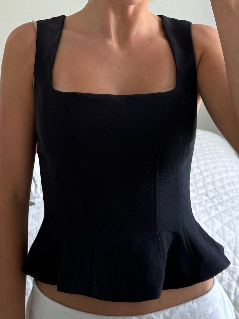 Wilfred Black Square-Neck Peplum Top